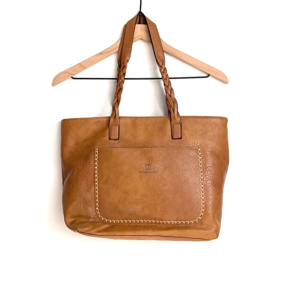 *BROWN* Weimeibaige Vegan Leather Tote Bag, Large - Picture 9 of 16